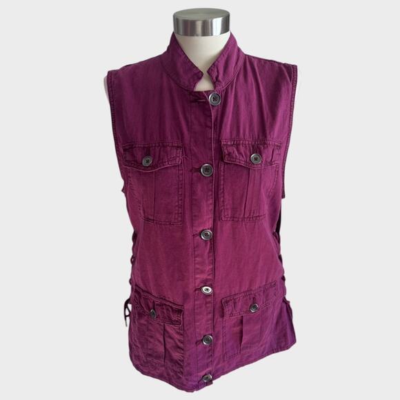 Maurices Medium Button Front Sleeveless Vest Jacket Linen Cotton - Picture 1 of 8